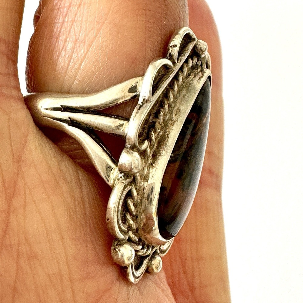 VTG Navajo Agate Ring Sz 7 Sterling Old Pear 1960s Unique Native American - Picture 4 of 6